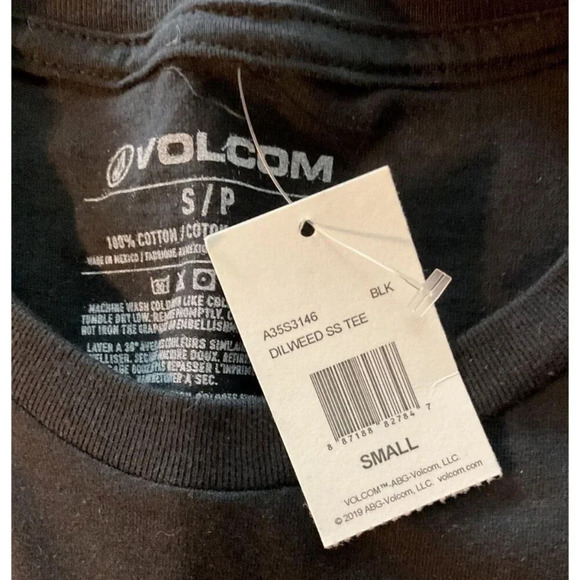 Volcom S Unisex Black Dilweed Graphic Print Crew Neck Cotton Short Sleeve Tee - Picture 5 of 5